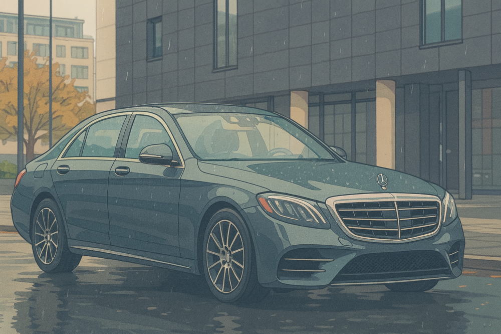 オフィス街に停まるのベンツイメージ