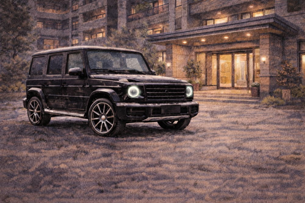 ラスの維持費はいくらを解説する記事用イメージ画像。マンションの玄関前と高級車風イラスト。