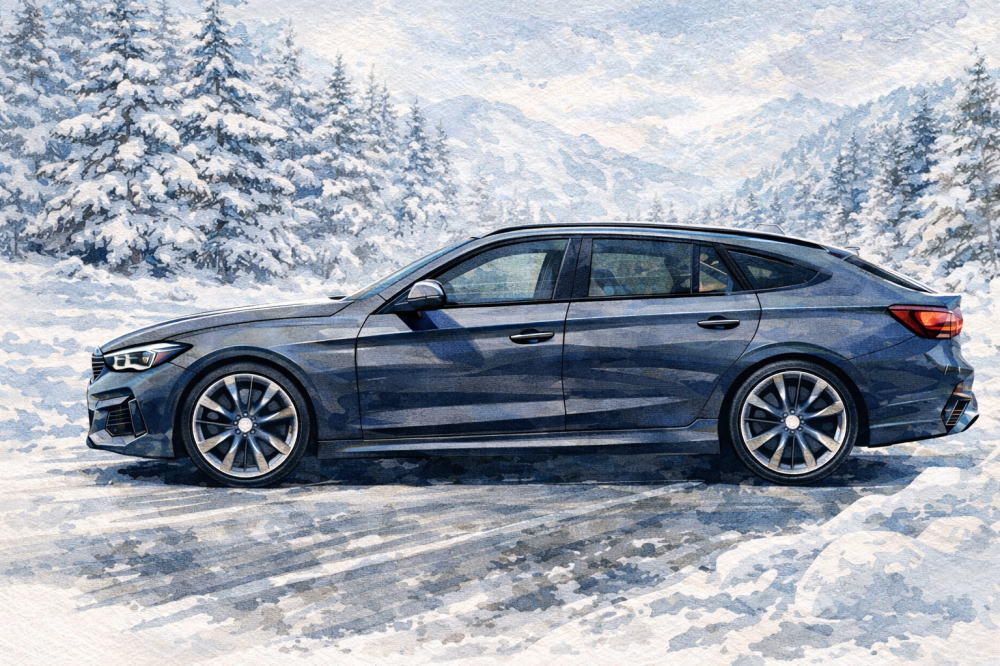 BMW X1が不人気と言われる理由を解説する記事用イメージ画像。雪景色と高級車風イラスト。