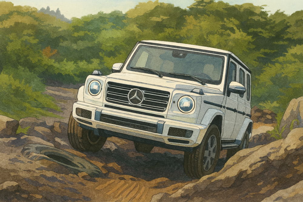 ベンツGクラスのイメージイラスト(ワインディングロードを走る)