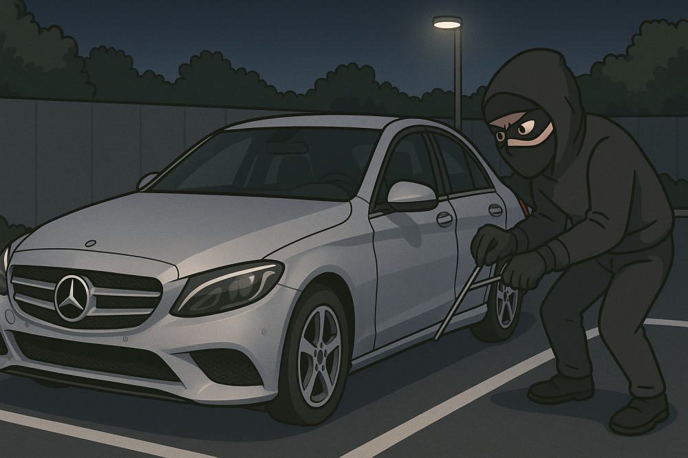 盗難にあいそうになるベンツ