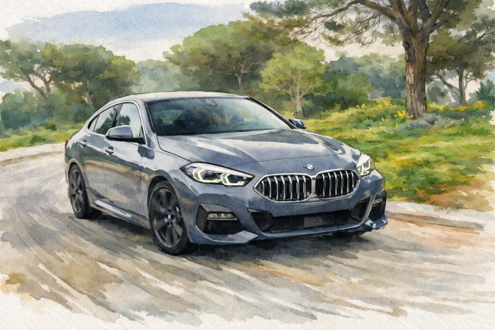 BMW5ディーゼルのイメージイラスト(山道を走る)