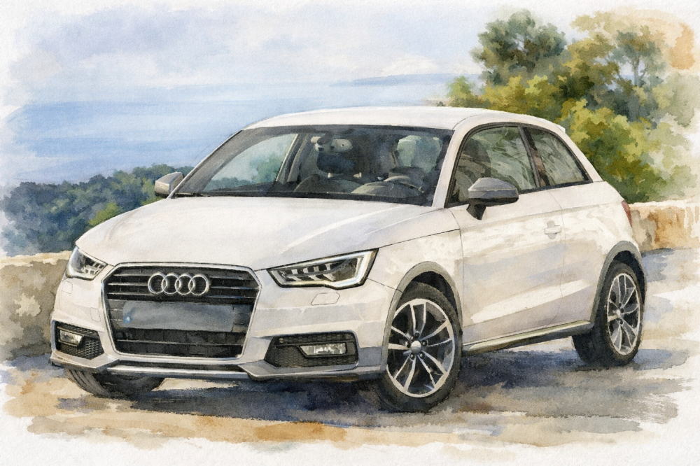 アウディのイメージイラスト(アウディA1と海沿いの道路)