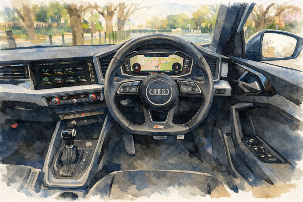 アウディのイメージイラスト（A1の運転席）
