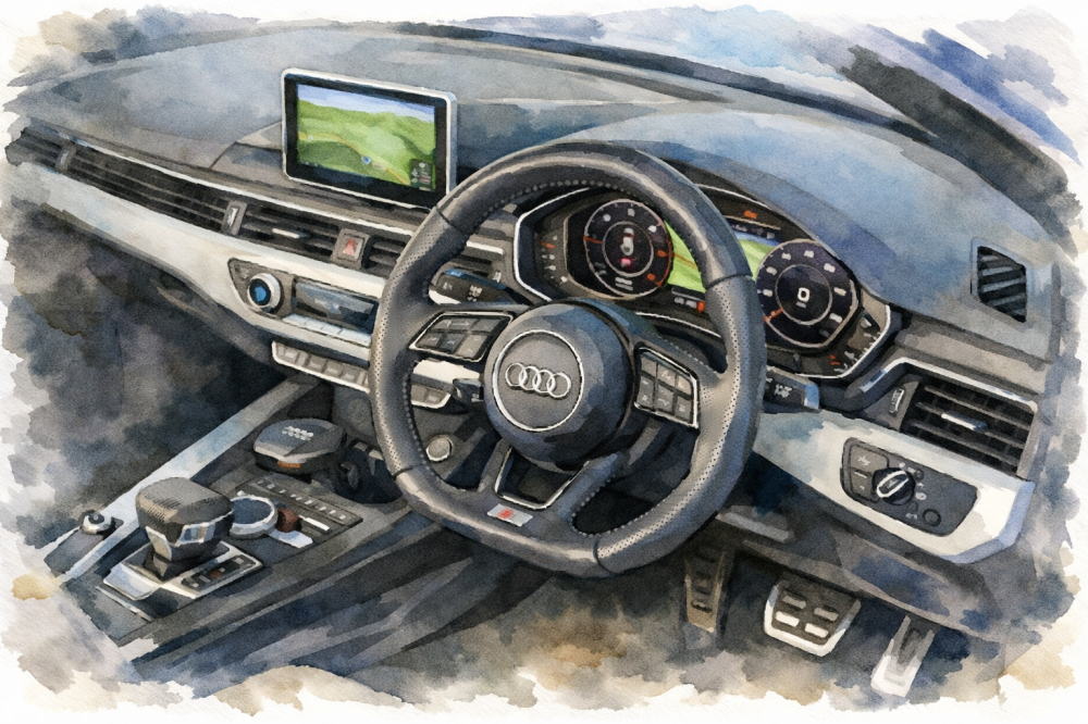 アウディのイメージイラスト（A5スポーツパックの運転席）