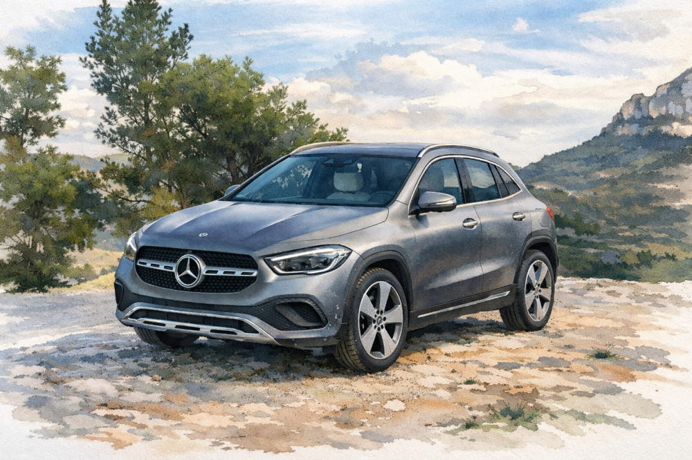 ベンツのイメージイラスト（GLAと山の風景）