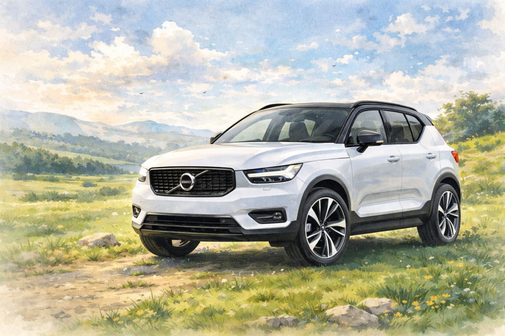 ボルボのイメージイラスト（草原に止まるボルボ）